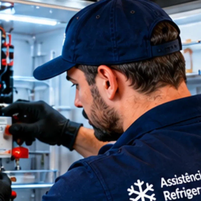 Técnico realizando diagnóstico de componentes em geladeira